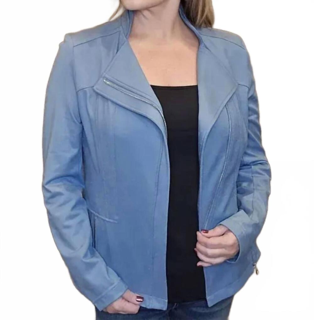 NEW CLARA SUNWOO liquid leather signature jacket in sky blue